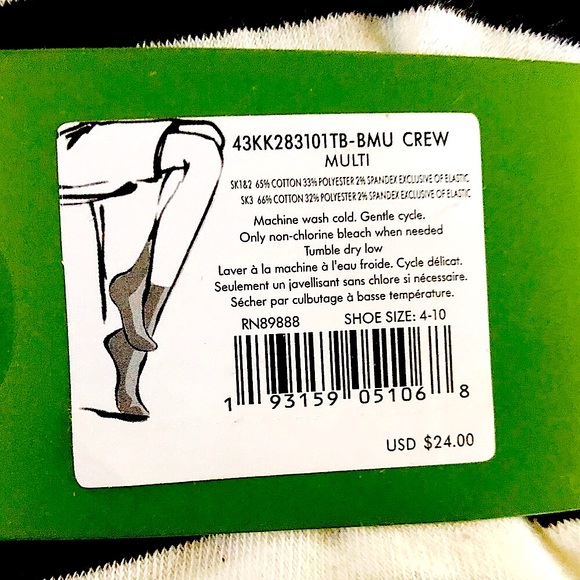 NEW KATE SPADE 3Pr Pink, Black & White Stripe & Polkadot Crew Socks - Picture 9 of 10